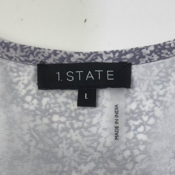 1. State Womens V-Neck Blouse L Light Purple & White Floral Print Polyester - Picture 3 of 10